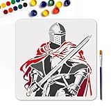 MAYJOYDIY Ritter Schablonen Wiederverwendbare Schwert Rüstung Malvorlage 30×30cm Mittelalterlicher Ritter Zeichenvorlage Mit Pinsel Für Wand Möbel Papier Leinwand Scrapbooking Dekoration