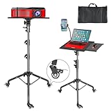 GlobalCrown Beamer Ständer Dreibein höhenverstellbar (66-160cm),Beamer stativ tragbarer Laptop-Bodenständer mit Mausablage & Telefonhalter,Stativ mit Rädern für Büro,Zuhause,Bühne,Podium,DJ Racks