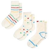 3 Paar Kuschelsocken Damen,Gel Socken,Feuchtigkeitsspendende Spa-Socken,Rutschfeste Korallen-Fleece-Lotion-Socken für Damen, Spa, Pediküre, Fußpflege Socken（Farbige Streifen mit Punkten)