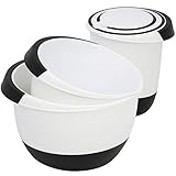 com-four® 3x Rührschüsseln in verschiedenen Größen, mit Stoppboden, Ausgießer und rutschfestem Griff (03 Stück - weiß. schwarz)
