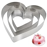 3 Stück Herzbackform, 10/15 /20 cm Backform Herz Set, Tortenring Kuchenform Edelstahl, Tortenring Biskuitherz Herz, Herz Backformen Hitzebeständige für Zubereitung von Kuchen und Gebäck Urlaubs Party