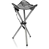 com-four® Dreibein-Klapphocker, Campinghocker mit praktischem Trageriemen, Campingstuhl klappbar, ideal für Urlaub, Strand, Angeln und Festival (grau)