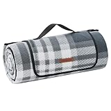 SONGMICS Picknickdecke, 200 x 200 cm, groß, Campingdecke, für Park, Garten, Strand, wasserdicht, faltbar, grau-weiß GCM61GW