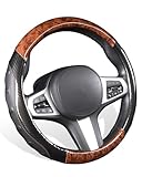 TOYOUN Klassiker-Lenkradbezug Kunstleder Holzdekormuster, Universal Lenkradhülle 37-38 cm für Sommer & Winter, Autozubehör Innenraum Geschenke für Frauen und Männer
