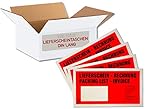 1000 Lieferscheintaschen rot DIN lang selbstklebend im Karton Premium | Dokumententaschen aus PP transparent mit Aufdruck Lieferschein/Rechnung