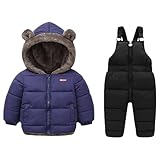 Jhaoyu Schneeanzug Baby 2 Teilig Skianzug Set Kapuzen Winterjacke Und Thermo Fleece Latzhose Winteranzug Skifahren Skikleidung 1-6 Jahre Marineblau Schwarz 86-92