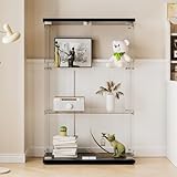 AUFHELLEN Glasvitrine Standvitrine in Schwarz, 125x79x36.5CM Modern Glas Vitrine Vitrinenschrank mit 3 Böden aus ESG für Sammlerstücke Bücher Wein