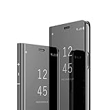 MRSTER Samsung Note 8 Hülle Clear View Standing Cover, Spiegel Handyhülle Schutzhülle Flip Case Schutz Tasche mit Standfunktion 360 Grad hülle für das Samsung Galaxy Note 8. Flip Mirror: Black