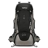HongXingHai 70 l Camping-Rucksack mit Regenschutz, wasserdicht, für Wandern, Trekking, Klettern, Outdoor, Schwarz, 70L, Wanderrucksack