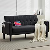 GRAVFORCE Sofa 2 Sitzer Couch mit 2 Ladefunktion und 2 Becherhalter 2er Sofa Klein Kunstleder für Wohnzimmer, Jugendzimmer, Büro, Wohnung, Schlafzimmer, Schwarz