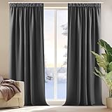 Deconovo Gardinen mit Kräuselband Blickdicht Vorhänge Kälteschutz Vorhang Verdunkelung Gardinen Wohnzimmer, 175x140 cm(HöhexBreite), Dunkelgrau, 2er Set