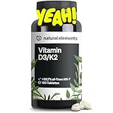 natural elements Vitamin D3 + K2 Depot – 180 Tabletten – Premium-Qualität: K2VITAL® von Kappa – 99,7+% All-Trans K2-MK7 + 5000 IE Vitamin D3 – hochdosiert, ohne Zusätze – laborgeprüfte Qualität