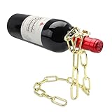 VinBee Magischer Weinflaschenhalter Schwebende Stahlgliederkette Weinflaschenhalter, Halter Flaschen in der Luft haltend - Gold