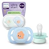 Philips Avent ultra start Schnuller – kiefergerecht geformtes Design, für Neugeborene, weicher, symmetrischer Silikonsauger, BPA-frei, mit Sterilisationsbehälter, 2er-Pack, SCF075/14