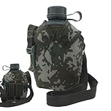 Armee-Wasserkantine – Camping, Wandern, Trinkkantinen mit Camouflage-Abdeckung, Sport-Outdoor-Zubehör, 1 l Wander-Trinkflaschen mit Gurt, isolierter Getränkebehälter zum Klettern