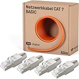 HB-DIGITAL SET - 50m CAT 7 Netzwerkkabel Basic + 4x CAT 7 RJ45 Netzwerkstecker