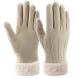 ZASFOU Damen Winter Touchscreen Handschuhe mit fleece gefütterte Warme Kaschmir winterhandschuhe für Kaltes Wetter,Aprikose,M