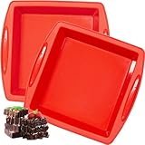 Mlying Silikon Brownie Backform 20x20cm, 2 Stück Brownieform eckig mit Griffen， Antihaft Backformen, Silikonformen zum Backen von Brownies (Quadratische-2pcs-20cm)