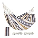 Kinder-Camping-Hängematte, doppelte Outdoor-Hängematte, gestreifte Strandschaukel mit Organizer-Tasche, tragbar und leicht, 6 x 150 cm für Garten, Hinterhof-Spaß