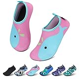 SAGUARO Mädchen Badeschuhe Kinder Aquaschuhe Jungen Schnell Trocknend Strandschuhe Atmungsaktiv Wasserschuhe Surf Yoga Neoprenschuhe,Pink Delfine,Gr.34/35 EU