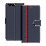 COODIO Handyhülle für Huawei P10 Handy Hülle, Huawei P10 Hülle Leder Handytasche für Huawei P10 Klapphülle Tasche, Dunkel Blau/Rot