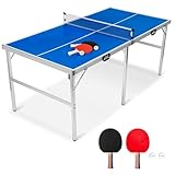 FCOUMY Faltbarer Tischtennistisch Indoor Ping Pong Tisch tragbarer Tischtennisplatte with Netz, Bälle, Schläger, blau 180 x90 x76 cm