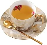 SnamicE Keramiktasse, 250 ml, Marmor-Kaffeetasse und Untertasse, luxuriöser Nachmittagstee aus Knochenporzellan, Schwarztee, Blumenteetasse, Teeservice, personalisierte kreative Keramik-Kaffeet,