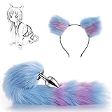 Anal Plug Sexy Fuchsschwanz Hintern Spielzeug Für Frauen Erwachsenes Produkt Edelstahl Katzenohren Stirnbänder Erotik Für Paare Cosplay (Bule-Purple)