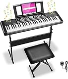 MAMIZO 61 Tasten Keyboard Piano Kit mit Ständer & Hocker,Digital Keyboard für Anfänger, Keyboard Kinder, E Piano mit 300 Klänge, 3-Stufen-Lehrmodus, LCD-Display, Notenständer