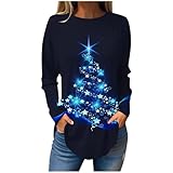 Weihnachtsoberteile für Damen, UK-Damen-T-Shirt, Farbverlauf, lässig, Tunika, Tops, lang, lustig, Weihnachtsbaum, Bluse, Pullover, Tops, Langarm-Pullover, Tops, T-Shirts, festliche Feiertage, 04