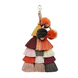 BIISDOST Böhmischer Fransen-Strick-Anhänger, handgewebter Anhänger, ethnischer Taschen-Anhänger, Schlüsselanhänger Nachttisch Schwarz (1-Orange, One Size)