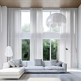 DerF HOME Voile Vorhang gardinen nach Mass mit Kräuselband, Weiß, Verschiedene Größen zur Auswahl,100% Polyester, Lichtdurchlässig, Privatsphäre schützend, Inklusive Haken