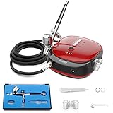 Oasser Airbrush Set Kompressor Dual Action 3 Modi wiederaufladbarer 1000mAh Akku 0,3mm Düse 7CC Tasse Airbrush Pistole für Modell Kosmetik Lackierung Rot