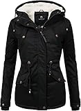 MARIKOO Damen warme Winterjacke mit kuscheliger Verstellbarer Kapuze Manolya Schwarz Gr. S