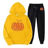 Gym Wear Damen Gym Wear Outfit Frauen Geburtstagsgeschenk Damen Mode Casual Halloween Sweatshirt Zwei Kapuzentaschen Pullover Hose Set Damen Pyjama Set, gelb, S