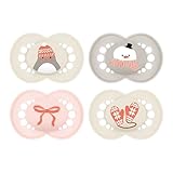 MAM Original Winter Schnuller | 6-16 Monate | 94% Akzeptanz | stillfreundlicher Babyschnuller | von Hebammen empfohlen | aus SkinSoft Silikon | mit Schnullerbox | Pinguin/Schneemann | 4 Stk