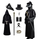 Coseaon Pestdoktor Kostüm Herren Plague Doctor Costume Erwachsene Halloween Pest Doktor Cosplay Set mit Pestdoktor Maske (9, XL)