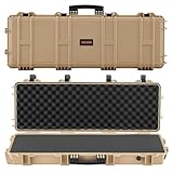VEVOR Waffenkoffer mit Hartschale für Langwaffen, abschließbarer Gewehrkoffer mit vorgeschnittenen Schaumstoffen, Langwaffenkoffer Waffenaufbewahrung rollbar IP67 wasserfest, 1089x392x155 mm Khaki