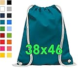 Baumwoll Turnbeutel 1 Stück 38 x 46 cm Sportbeutel - Rucksack Stofftasche Bag, Beutel, Baumwollbeutel, Jutebeutel Oeko-TEX® geprüft Stoffbeutel Damen & Herren, Kinder Gym Sack zum bemalen in Petrol