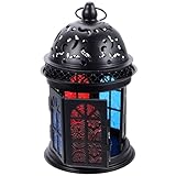 Homoyoyo Vintage Metall Kerzenlaterne mit Glas Laternen Kerzenhalter für Stumpenkerzen Schwarz Dekorative Innen und Außenlaterne für Hochzeit und Party