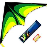 SGftre Delta Drachen - Einfaches zu Fliegen Flugdrachen für Kinder und Erwachsene - Komplettes, Langlebiges Set mit 100m Drachenschnur für Strand, Park & Outdoor-Spaß- 154 * 78 cm (Grünere)