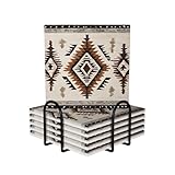 Keramik-Getränkeuntersetzer, 6er-Set mit Halter, saugfähige, rutschfeste Untersetzer, Tassen-, Kaffee-Untersetzer mit Korkboden für Terrasse, Büro, Garten, Bauernhaus-Tisch – Native