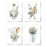 Calkkrer 4 Stück Boho-Küchenposter für Küche und Esszimmer, ungerahmtes botanisches Poster, minimalistischer Kunstdruck für moderne Küche, 20 x 25 cm