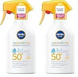 NIVEA SUN Babies & Kids Sensitiv Schutz Sonnenspray LSF 50+, extra wasserfeste Sonnencreme im Trigger-Spray-Format, parfümfreier Sonnenschutz für Kinderhaut (270 ml) (Packung mit 2)