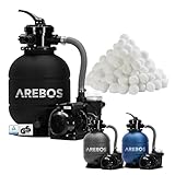 Arebos Sandfilteranlage mit Pumpe inkl. 700g Filterbälle | Schwarz | 400W | 10.200 L/h | Tankvolumen bis zu 27,5 kg Sand | 7 - Wege Ventil mit Griff | mit Druckmanometer | Poolfilter