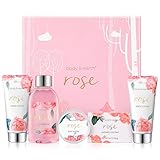 BODY & EARTH Geschenkbox für Frauen-5 tlg. Rose Geschenkset Frauen, Duschgel, Körperbutter, Handcreme, Bodylotion, Geburtstagsgeschenk, Geschenke für Freundin, Muttertagsgeschenk