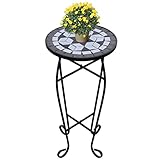 Mokuyary Beistelltisch Mosaik Schwarz und Weiß Mosaiktisch Metalltisch Kaffeetisch Blumenhocker Blumenständer Pflanzenständer Gartentisch