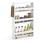 KOMFOTTEU Nischenwagen 4 Etagen, Aufbewahrungswagen Küchenwagen mit Rollen, Nischenregal mit Griff, Küchenschrank & Rollregal platzsparend für Küche, Bad, Büro (Weiß-13cm)