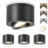 GeyouLux LED Aufbauspots Dimmbar - Extra Flach & 30° Schwenkbar Ø80x50mm Deckenspots Schwarz - inkl. 5W 500LM LED Modul 230V - 3000K/4000K/6500K Aufbauleuchte Aufputz Spots Aufbaustrahler Rund 4 Stück