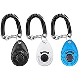 Diyife Hunde-Clicker, Hunde-Clicker mit elastischem Riemen und großem Knopf, Trainings-Clicker, professioneller Hunde-Trainings-Clicker für Katze, Hund, Pferd [3er-Pack, Schwarz+Blau+Weiß]